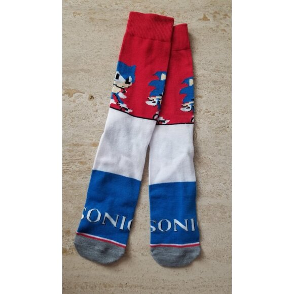 Sonic the Hedgehog Red White Blue Crew Socks One Size lot of 3 - Picture 7 of 7